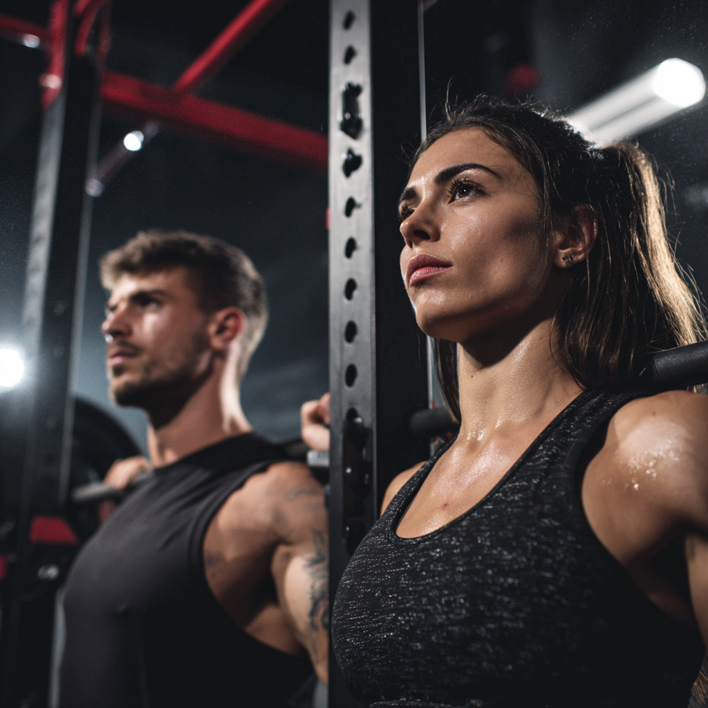 Romanian fitness enthusiasts of different ages smiling while using heart rate monitoring equipment in a modern training facility